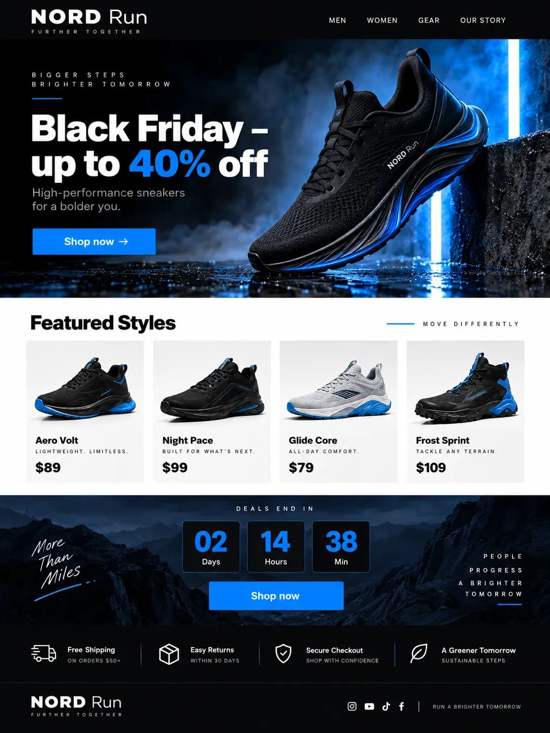 Black-Friday-Mailing eines Online-Shops mit Produkten und Countdown (Beispiel)