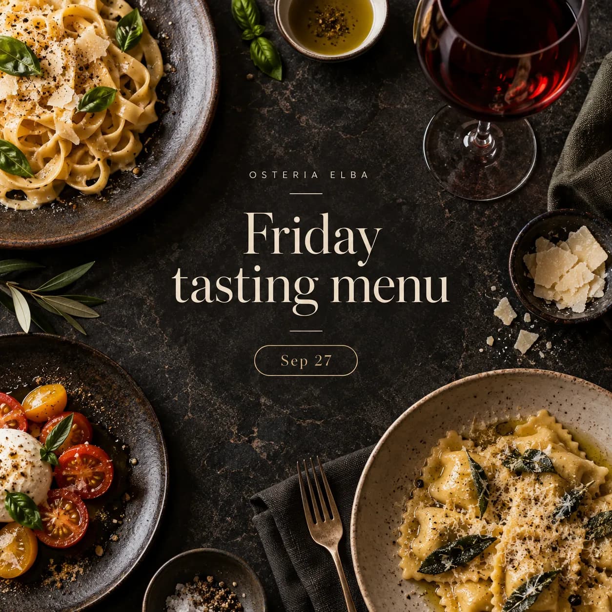 Instagram-Post für ein Restaurant: Degustationsmenü am Freitag (Beispiel)