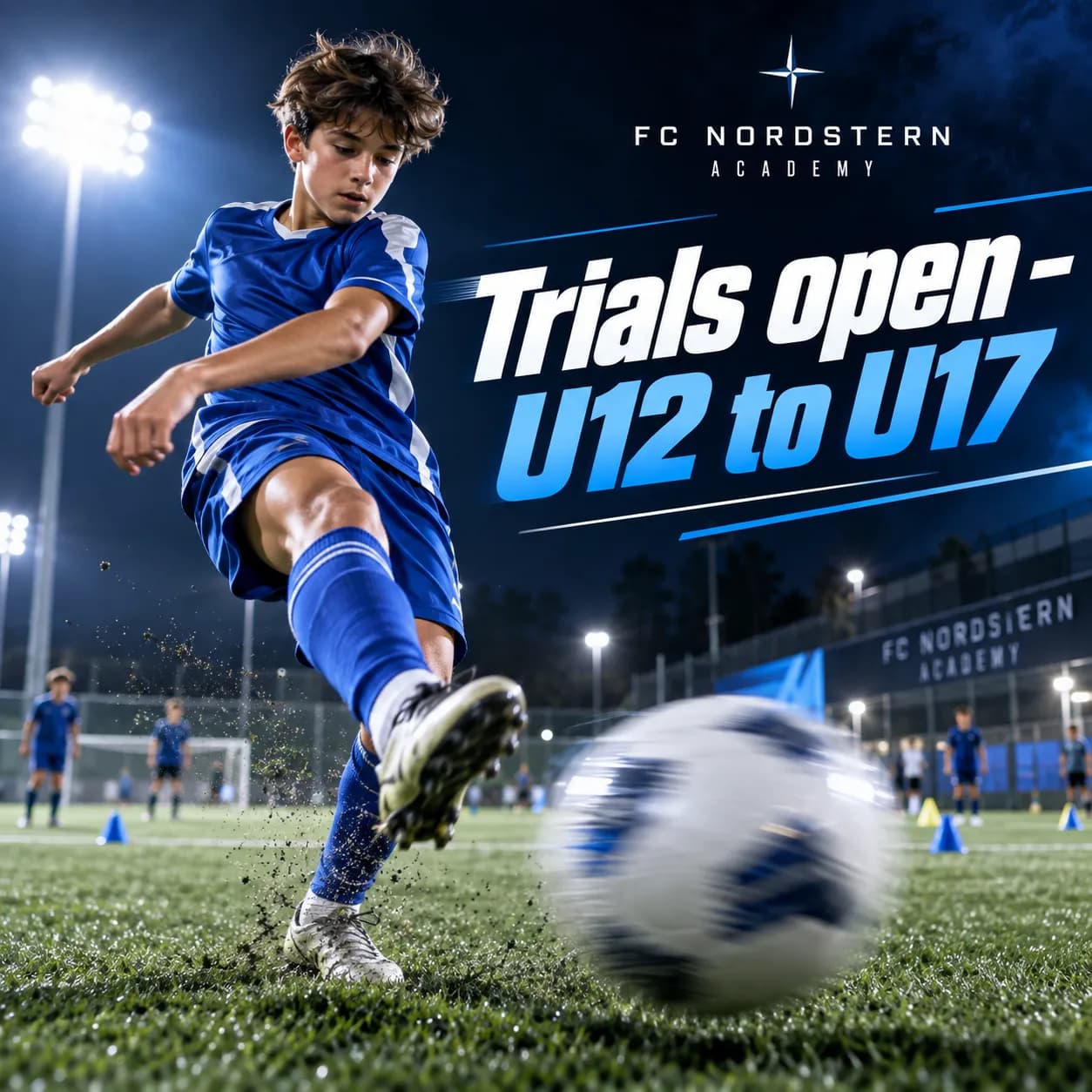 Social-Media-Post für eine Fußballakademie: Probetraining U12 bis U17 (Beispiel)