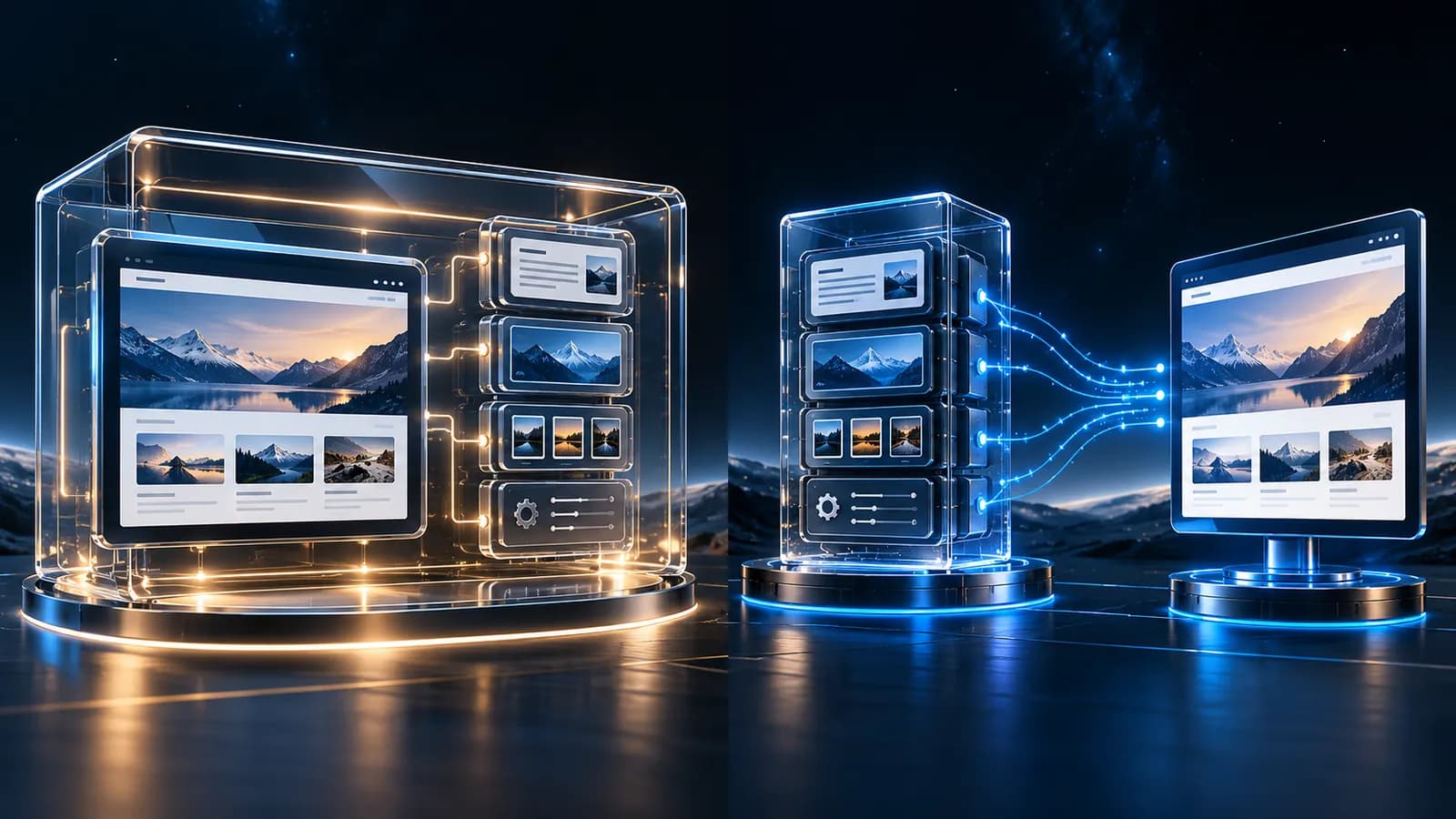 Drei Architektur-Blöcke für drei Website-Technologien
