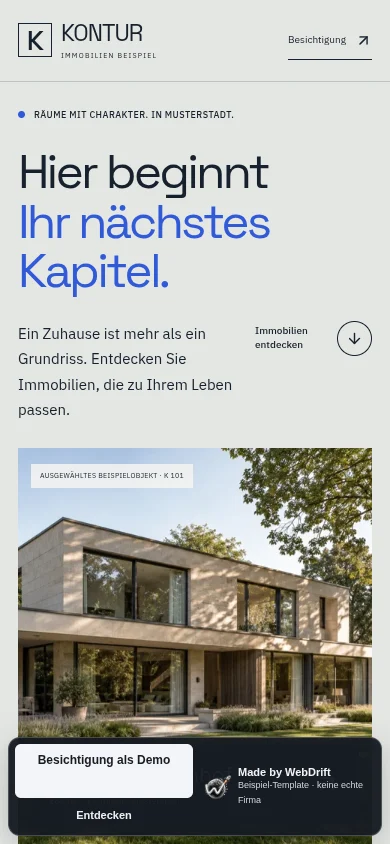 Scroll recording of the template example Kontur Immobilien Beispiel