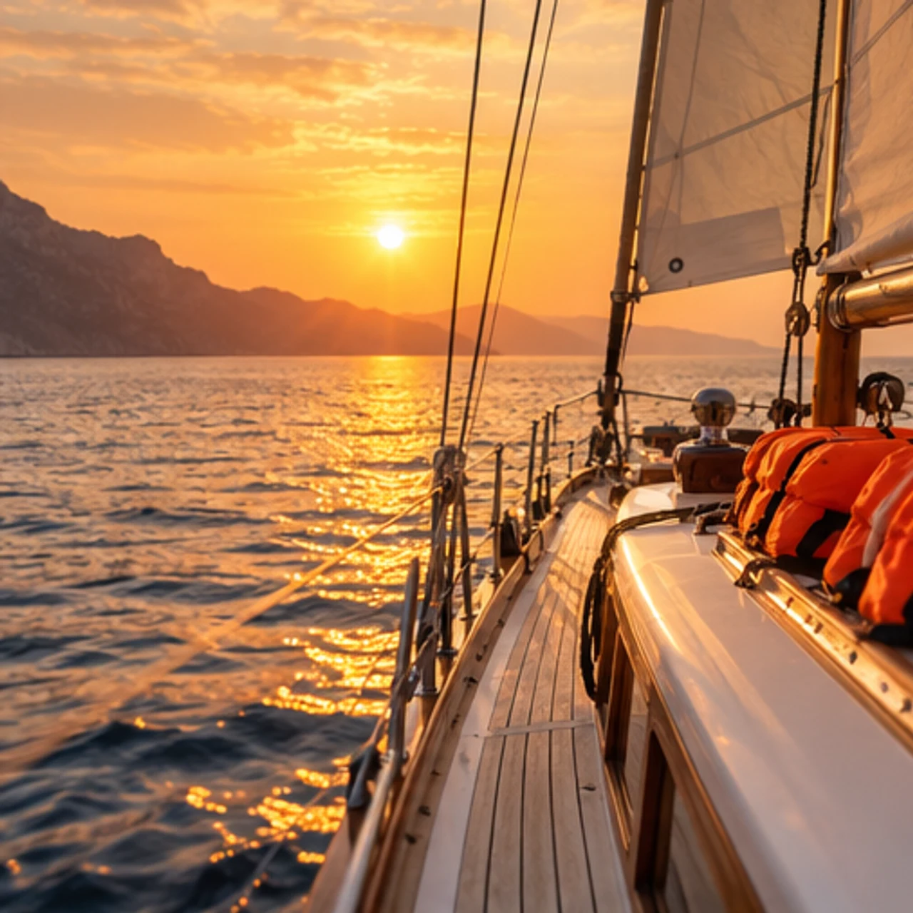 Küstenlandschaft mit kleinem Boot, generiertes Motiv