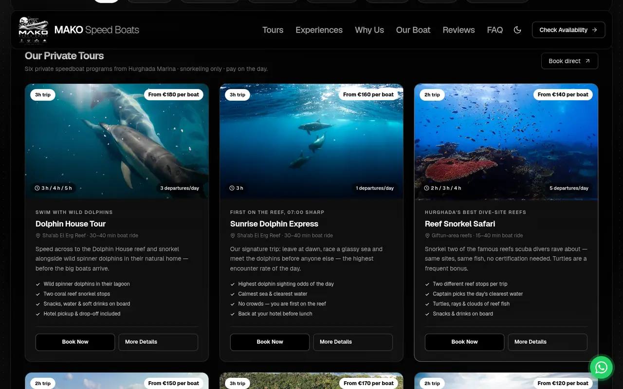 Tour-Übersicht der Mako Website