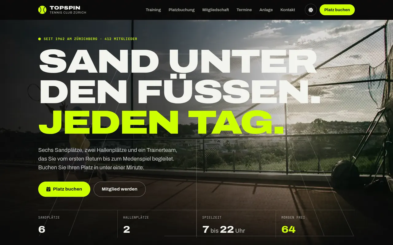 Screen recording: Topspin Tennis Club on desktop, dark mode